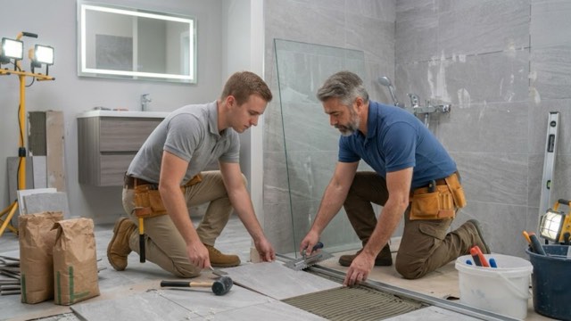 Walk-In Shower Conversion in progress in a Reading, PA bathroom